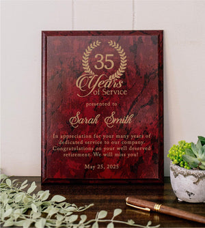 Marble Years Of Service Plaque