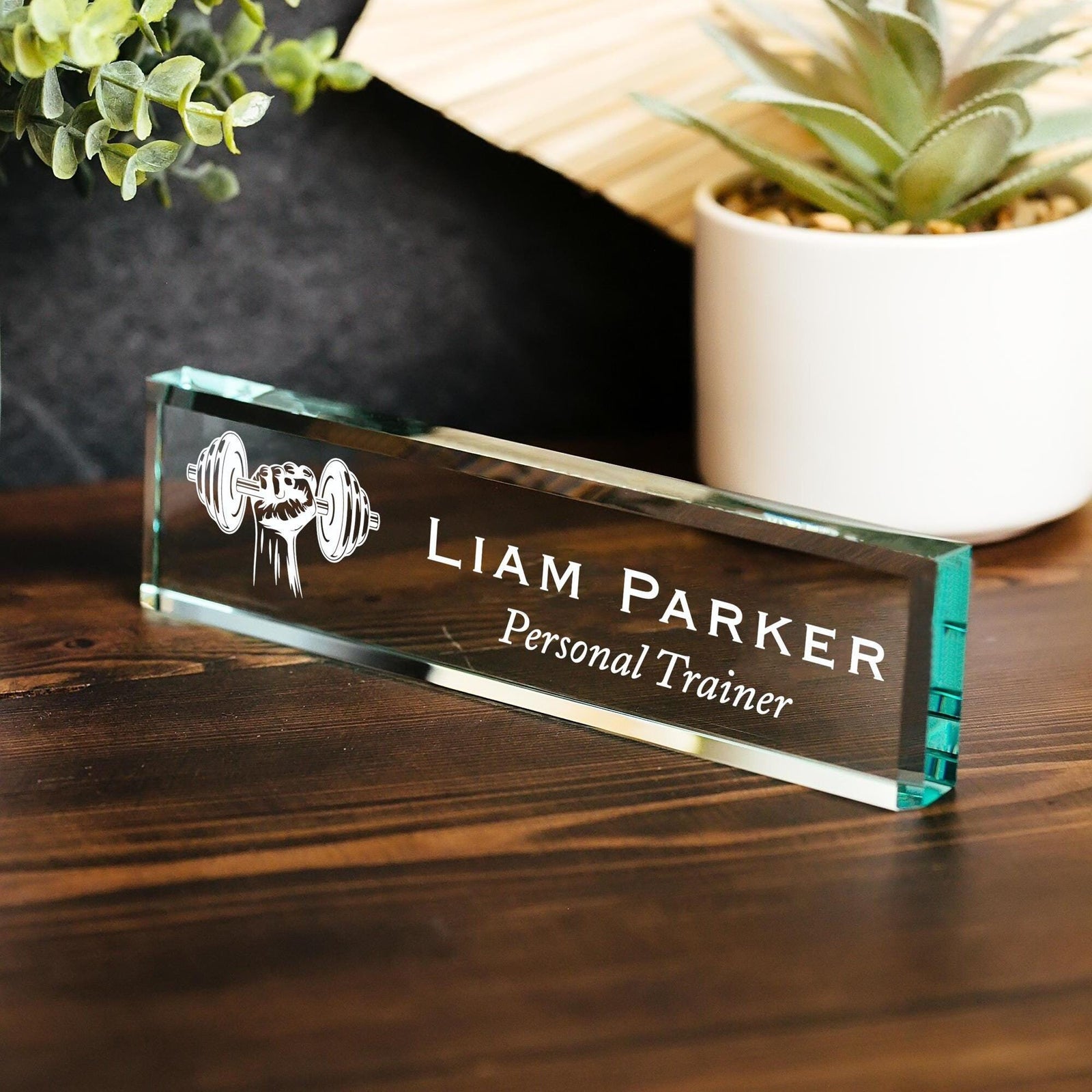 Personal Trainer Glass Office Desk Name Plate GNP-PTRA