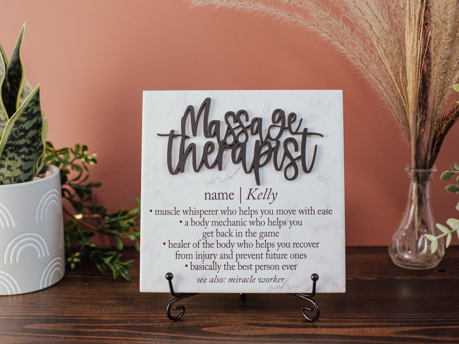 TP-3DMTH 3D Massage Therapist Ceramic Tile Plaque With Stand, Thank You Mentor Sign, Spa Staff Gifts, Knotty or Nice, Hands That Heal, Entrepreneur