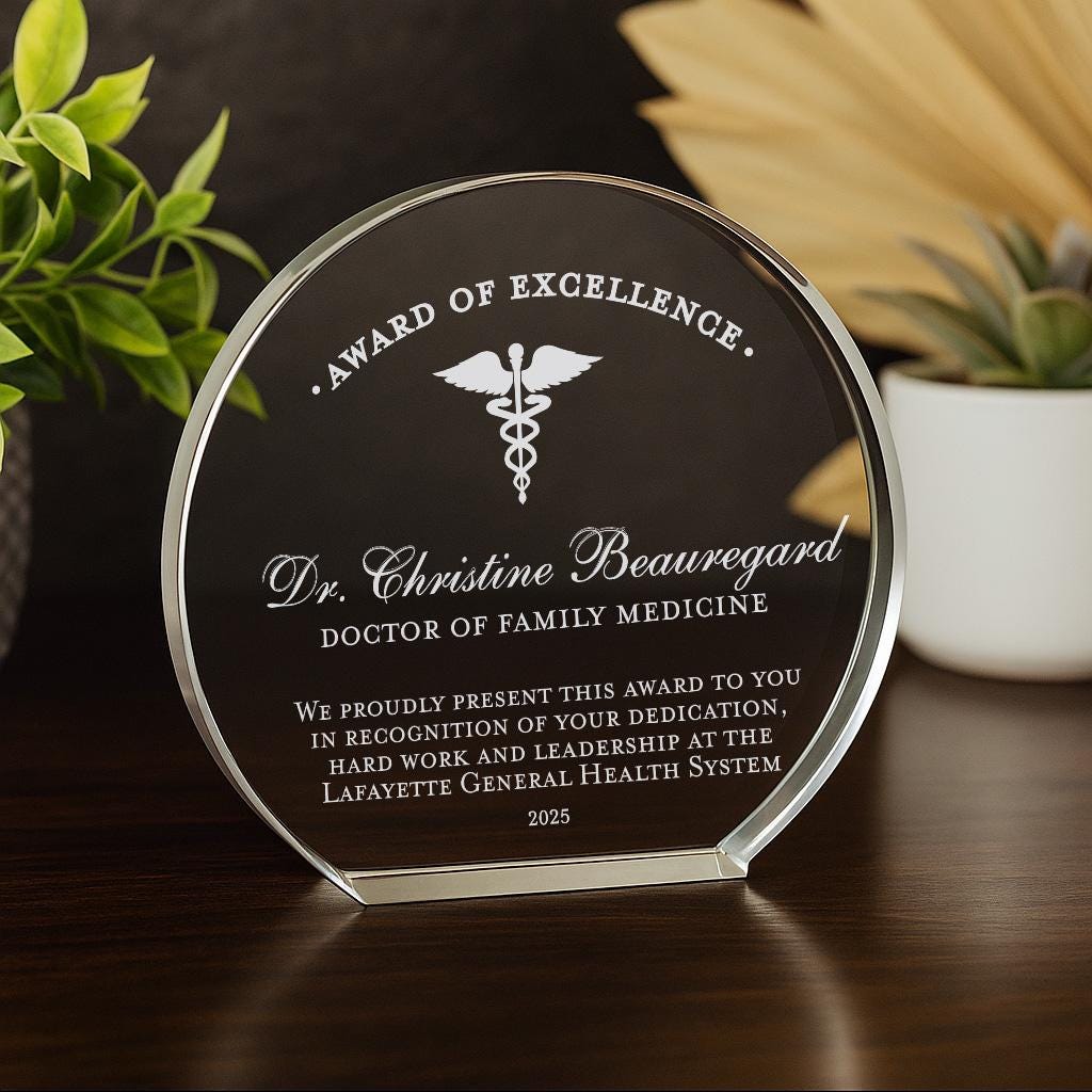 Crystal Doctor Award Of Excellence Plaque