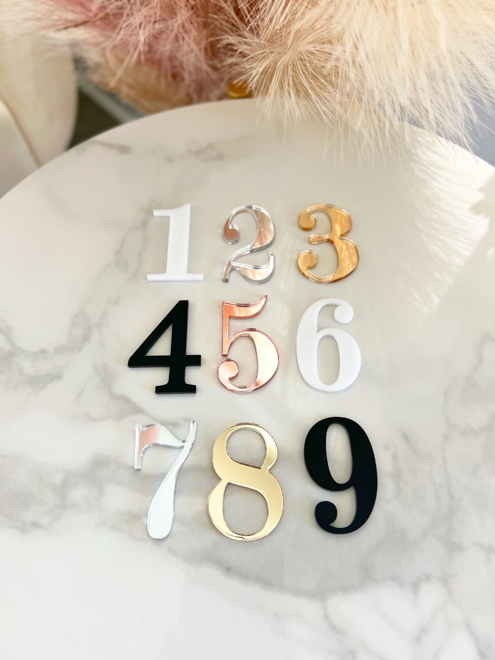 Gold, Rose Gold, Silver Mirror, White or Black Blank Wedding Acrylic Numbers | DIY Table Numbers | Modern Party Decor With 3M Adhesive