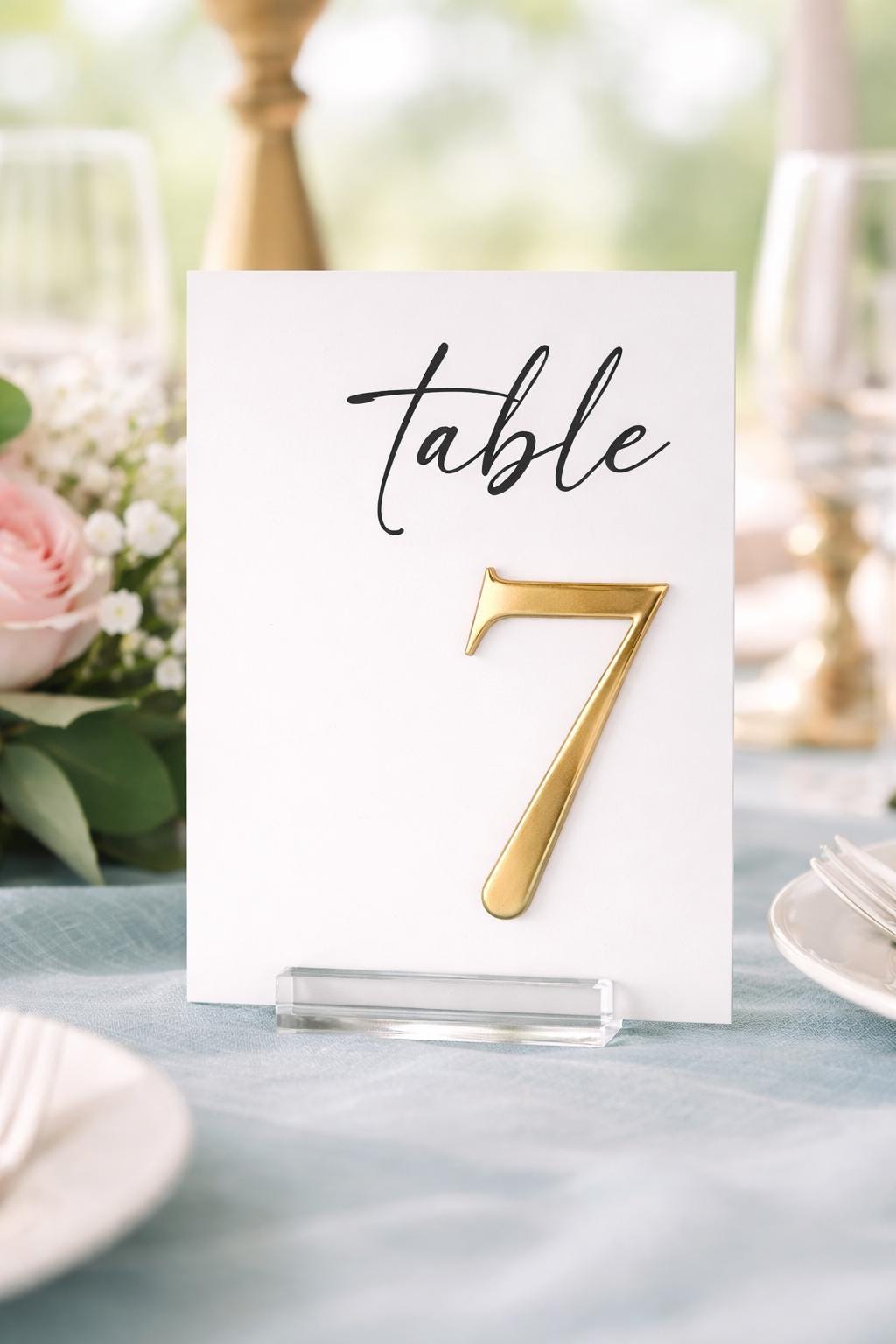 Acrylic Table Number Sign - Blush Gold Modern Calligraphy Wedding Decor