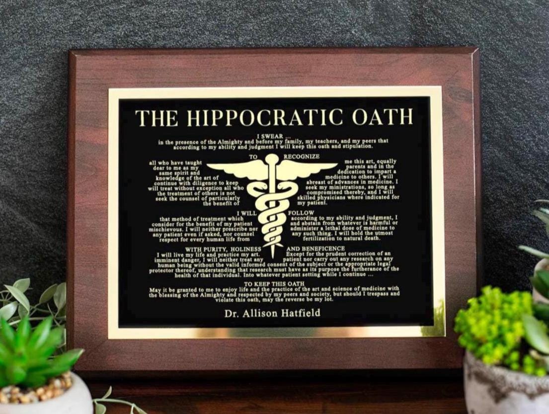ENGRAVED Hippocratic Oath Doctor Plaque