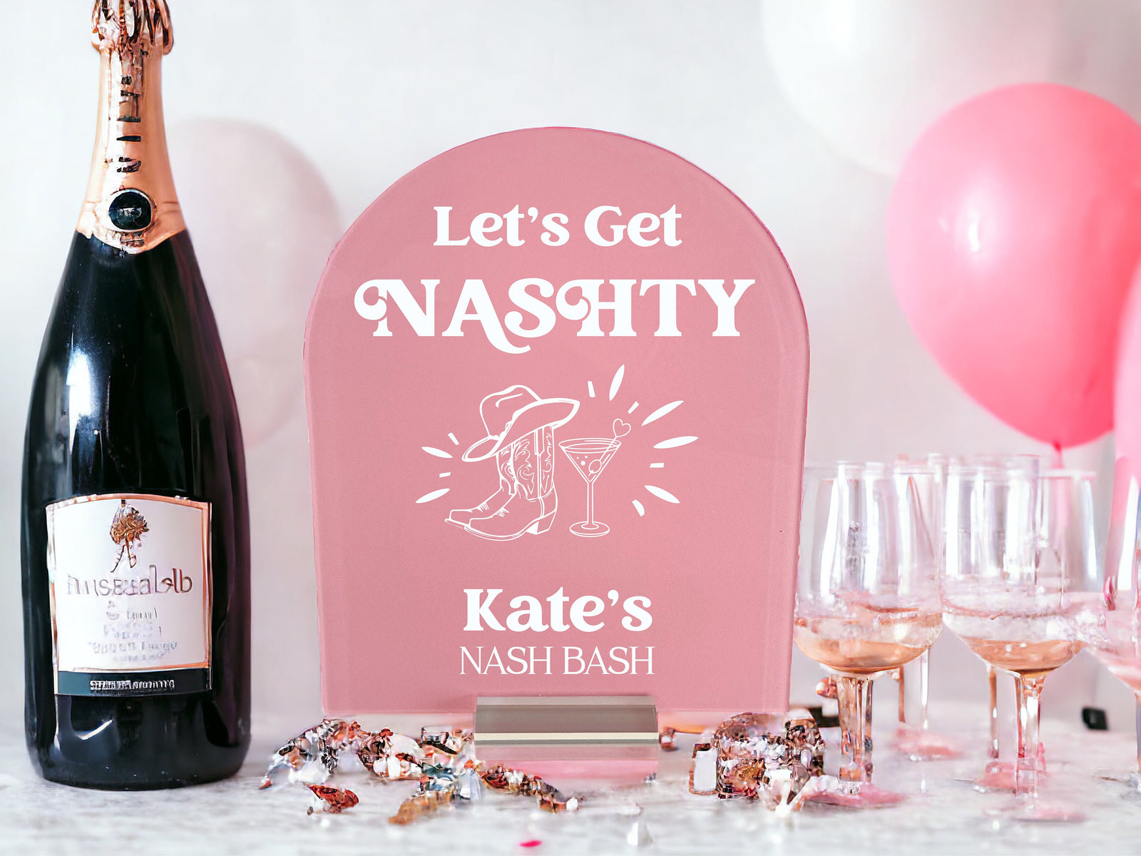 ARCH Let&#39;s Get Nashty Vintage Retro 70s Bachelorette Sign, Nashville Bachelorette Party 60s Groovy Hippie Acrylic Bach Welcome Lucite