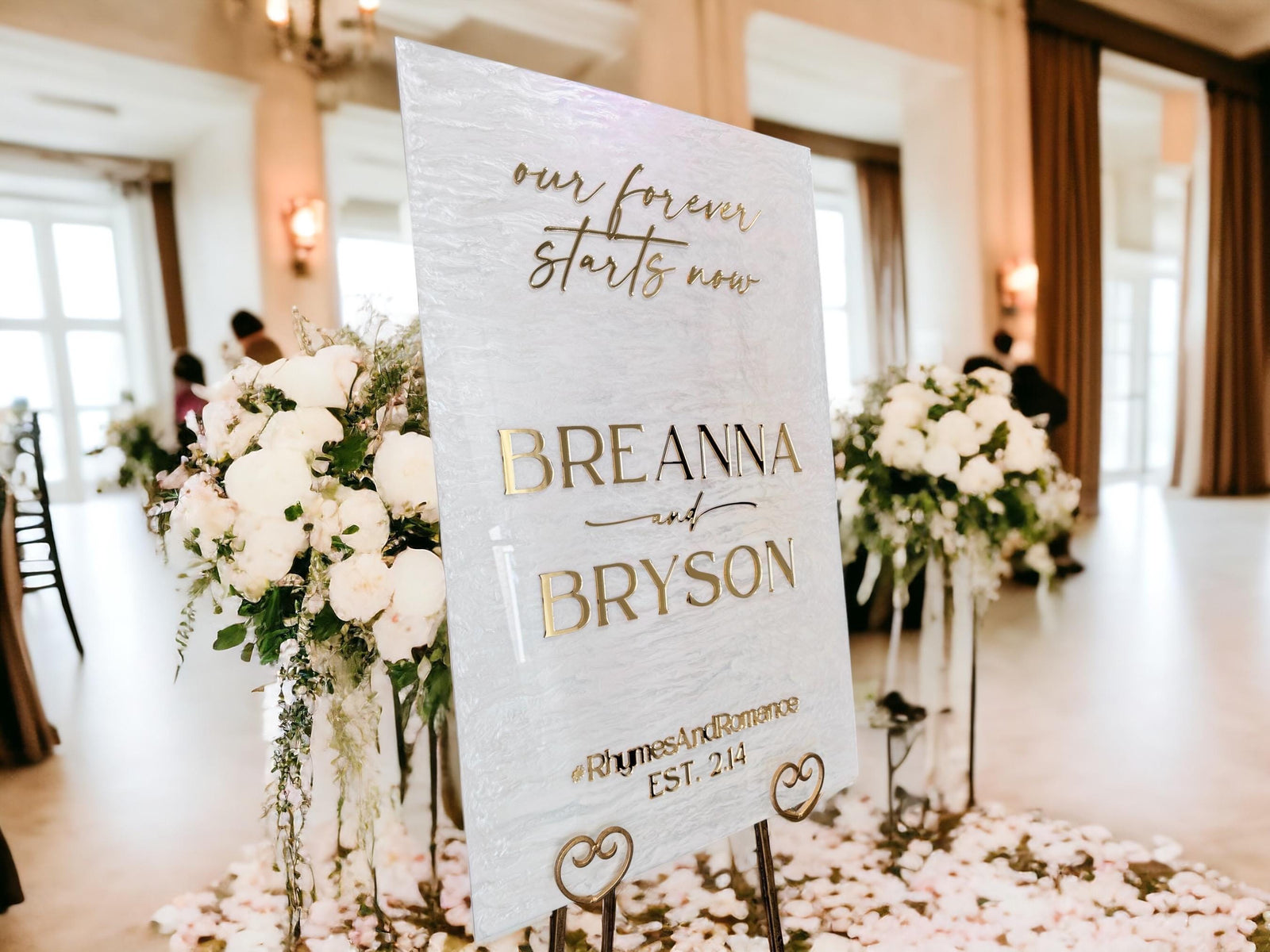 White PEARL Shimmer and GOLD 3D Mirror - Personalized With Your Wording 3DF1-ES3