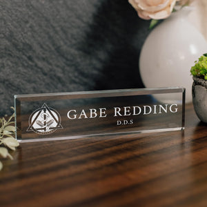 Dentist DO DDS Glass Office Desk Name Plate