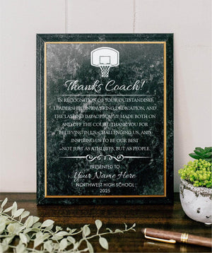 BASKETBALL Coach Appreciation Award Varsity Sports Recognition Plaque
