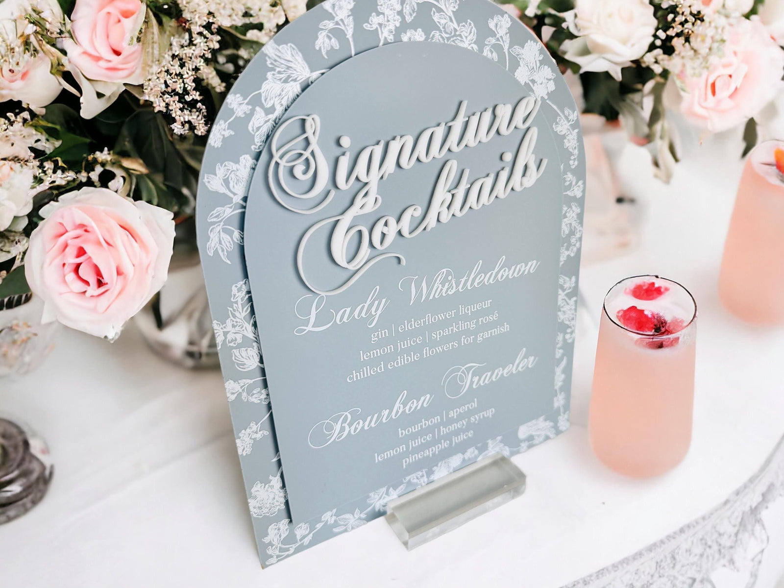 Toile Floral Chinoiserie Signature Drinks Cocktails Bar Sign BRG-ARCH