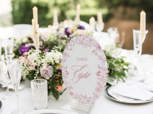 OVAL French Toile Chinoiserie Acrylic Table Number | Blue & White Wedding Sign | Elegant Reception Decor | Vintage-Inspired Event Display