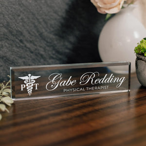 Physical Therapist Glass Office Desk Name Plate