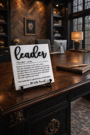 Leader Definition Plaque – Retirement Gift With Marble Finish And Stand
