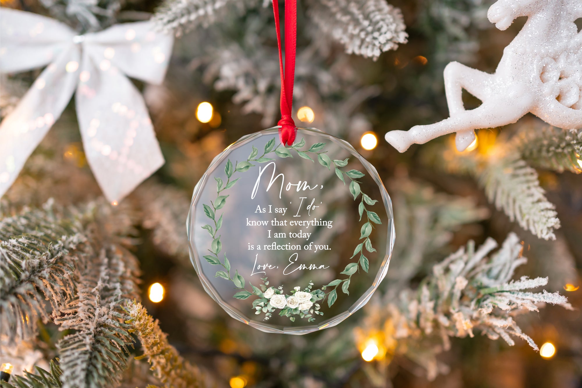 Personalized Mother Of The Bride/Groom Wedding Day Ornament Gift, Custom Beveled Crystal Glass Thank You Mom As I Say I Do Custom Keepsake
