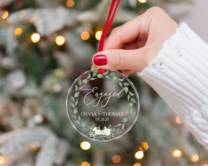 Personalized Our First ENGAGED Couples 2025 Newlyweds Wedding Gift Engagement Announcement Ornament, Custom Beveled Crystal Glass Ornament