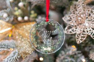 Personalized Our First ENGAGED Couples 2025 Newlyweds Wedding Gift Engagement Announcement Ornament, Custom Beveled Crystal Glass Ornament