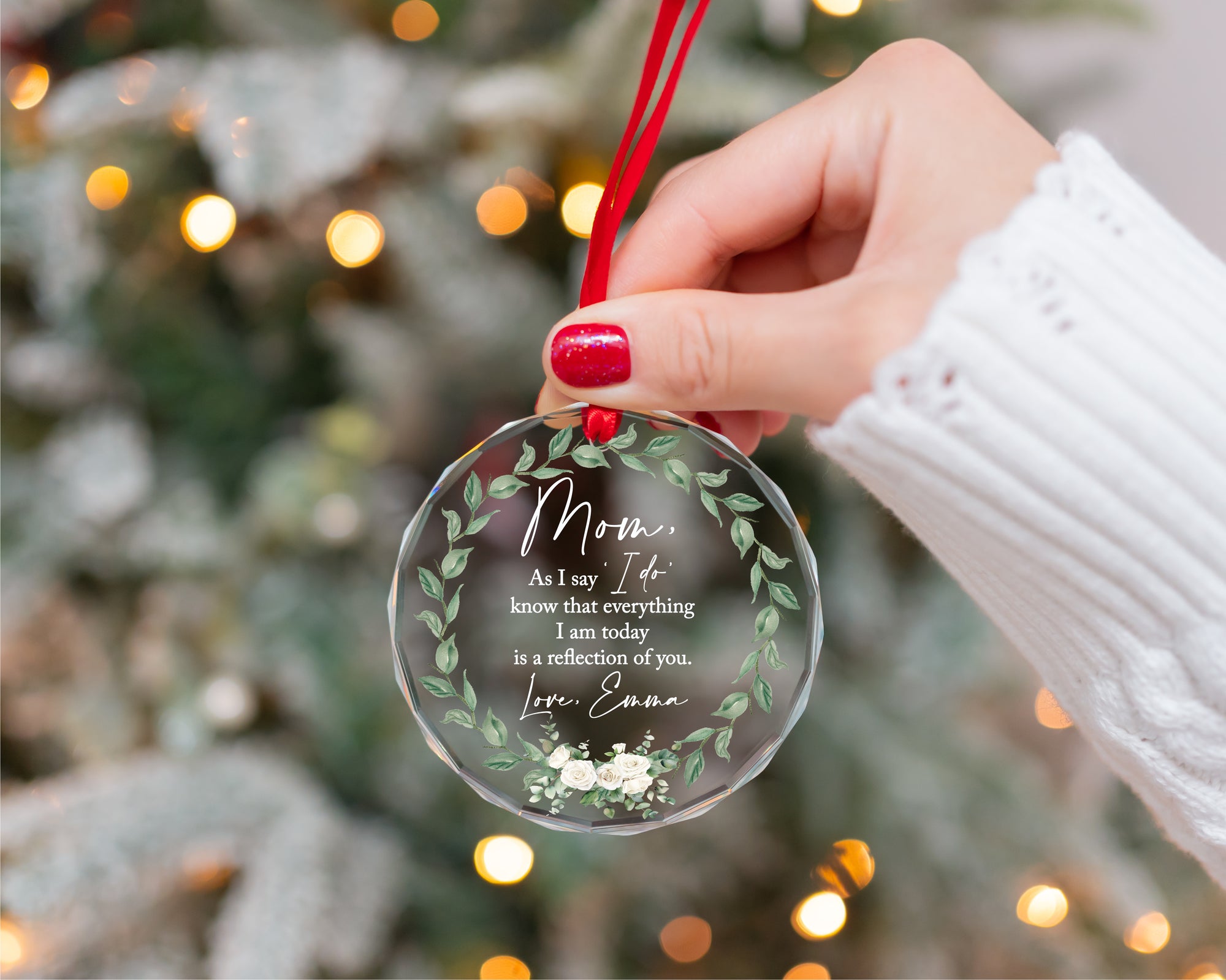 Personalized Mother Of The Bride/Groom Wedding Day Ornament Gift, Custom Beveled Crystal Glass Thank You Mom As I Say I Do Custom Keepsake