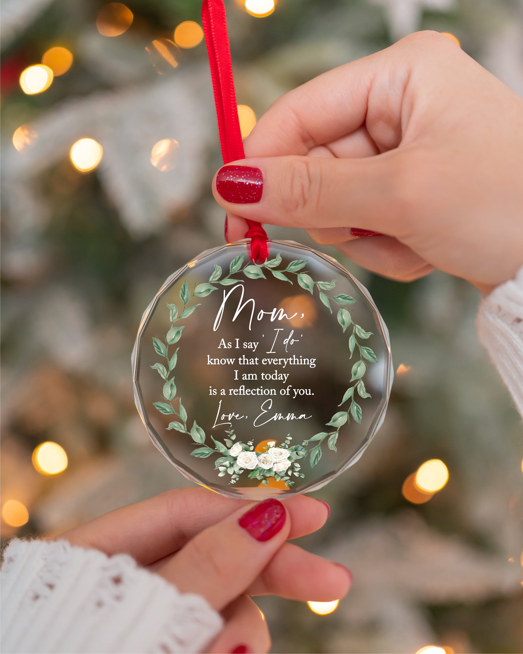 Personalized Mother Of The Bride/Groom Wedding Day Ornament Gift, Custom Beveled Crystal Glass Thank You Mom As I Say I Do Custom Keepsake
