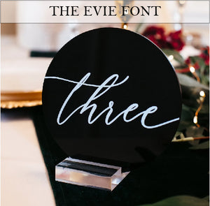 CHOOSE YOUR FONT: Round 5” Script Table Numbers