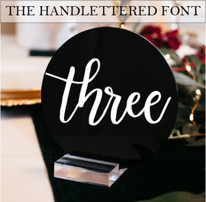 CHOOSE YOUR FONT: Round 5” Script Table Numbers