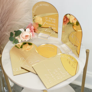 ARCH Mirror Gold, Silver or Rose Gold Acrylic Sign Wedding Bundle of Guestbook, Gifts and Cards, In Loving Memory Please Take One