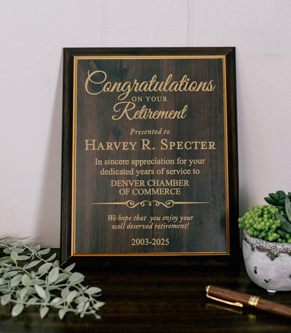 Personalized Retirement Plaque Award For Years Of Service