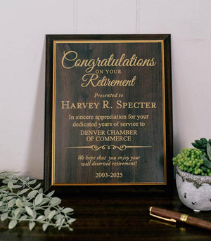 Personalized Retirement Plaque Award For Years Of Service
