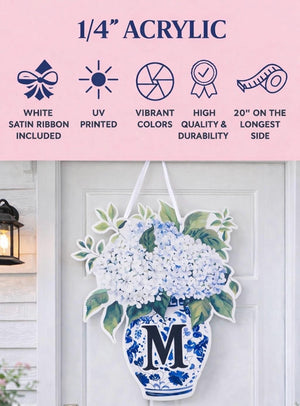 Chinoiserie Hydrangea Toile Door Hanger