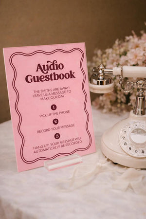 Acrylic Wedding Sign – Retro Audio Guestbook Leave A Message After The Tone