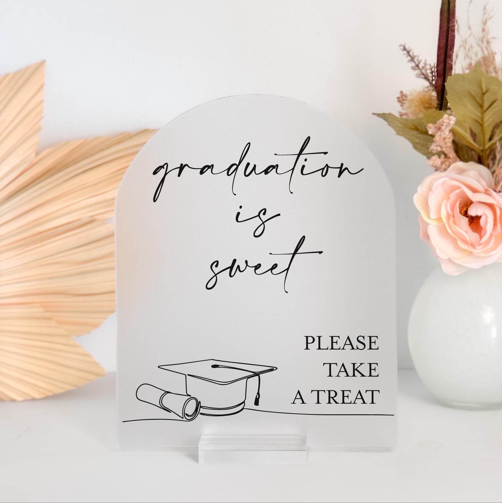 F11-GRD3 Favors Table Personalized Acrylic Graduation Sign Decor Diploma Party Ideas, Dessert Bar Class of 2025, High School Senior Event, Cap + Gown