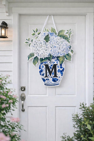 Chinoiserie Hydrangea Toile Door Hanger