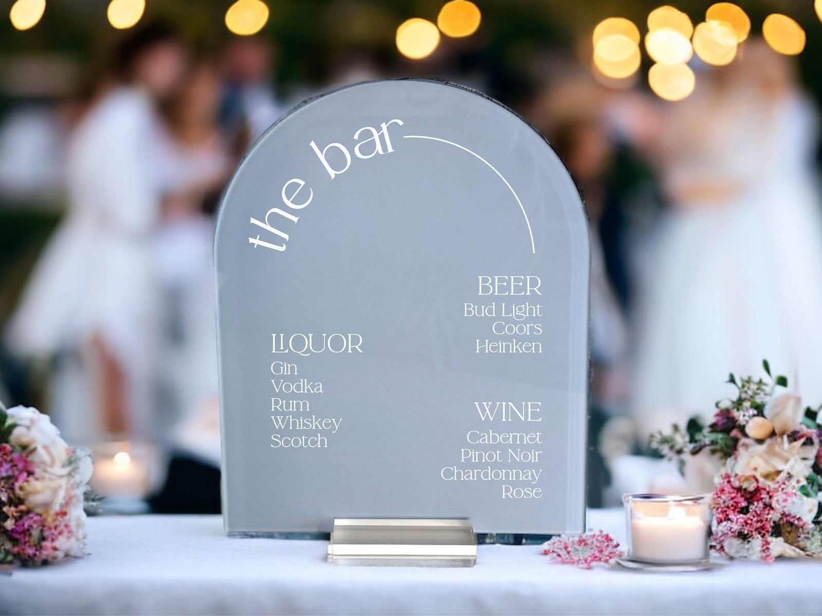 ARCH Bar Menu Signature Cocktails Custom Acrylic Wedding Sign, His Her Drinks Painted Colors Bar Table Sign, Navy Dusty Blue Blush Gold Sage