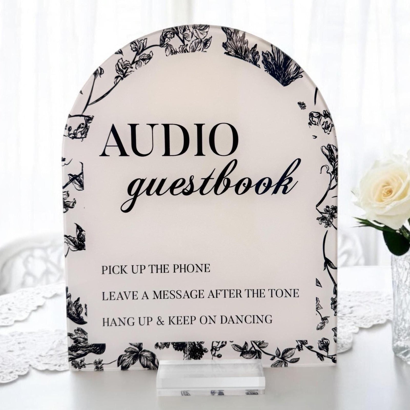 ARCH Audio Guestbook Pick Up The Phone Leave A Message For The Newlyweds Clear Glass Look Acrylic Wedding Sign, Guest Book Lucite