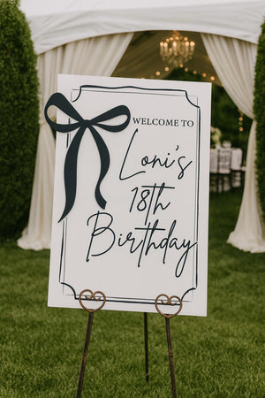 Acrylic Welcome Sign 3D Bow Chinoiserie Happy Birthday Party Milestone Signage