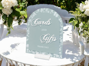 Cards and Gifts Thank You Blue Toile Floral Chinoiserie Bridal Shower or Wedding Reception Arch Sign, Luxury Elegant French Blue