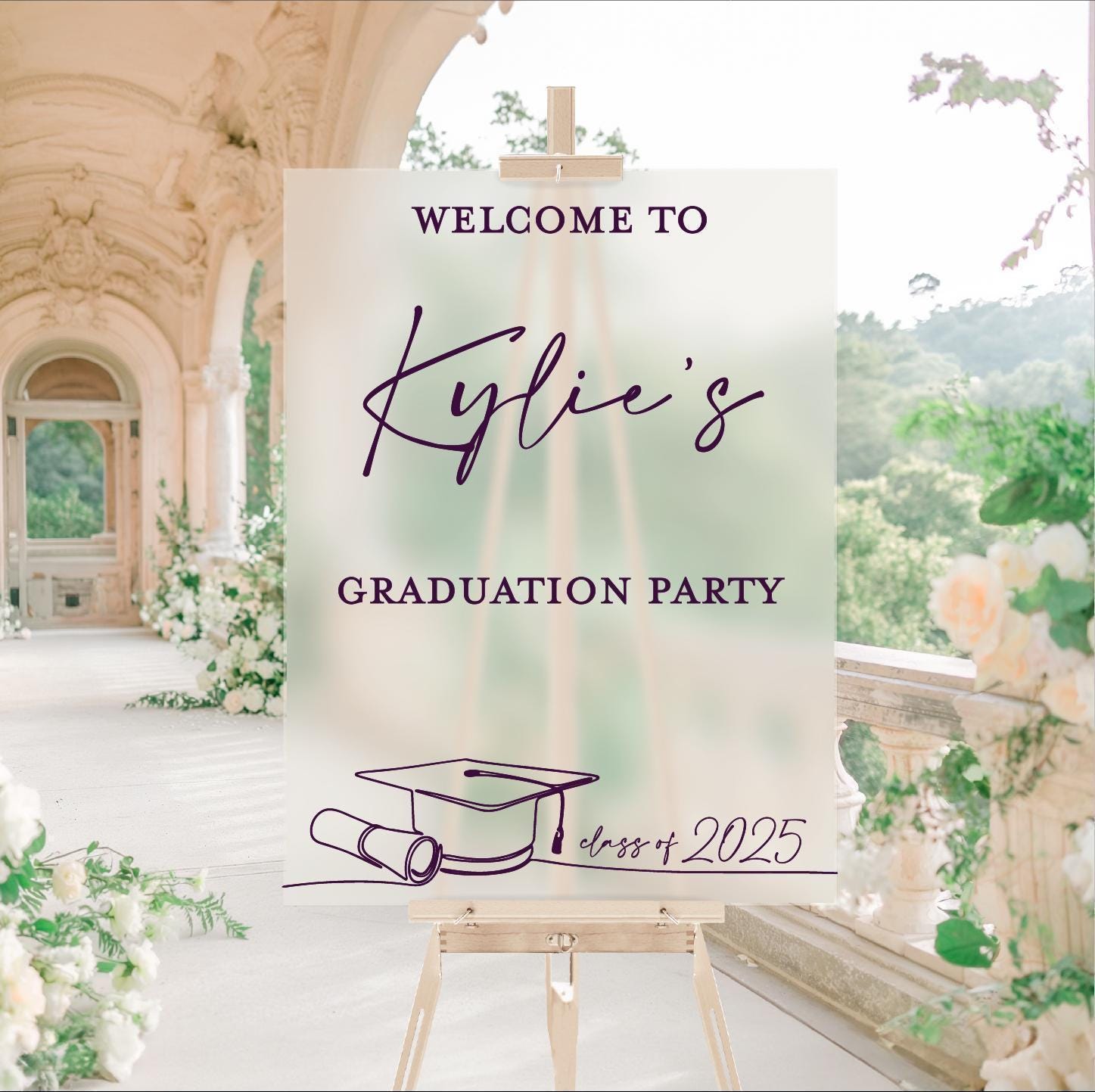 F11-GRD9 Welcome To Personalized Acrylic Graduation Entry Sign Decor, The Future Is Bright Party, Class of 2025, High School Grad Event, Cap + Gown