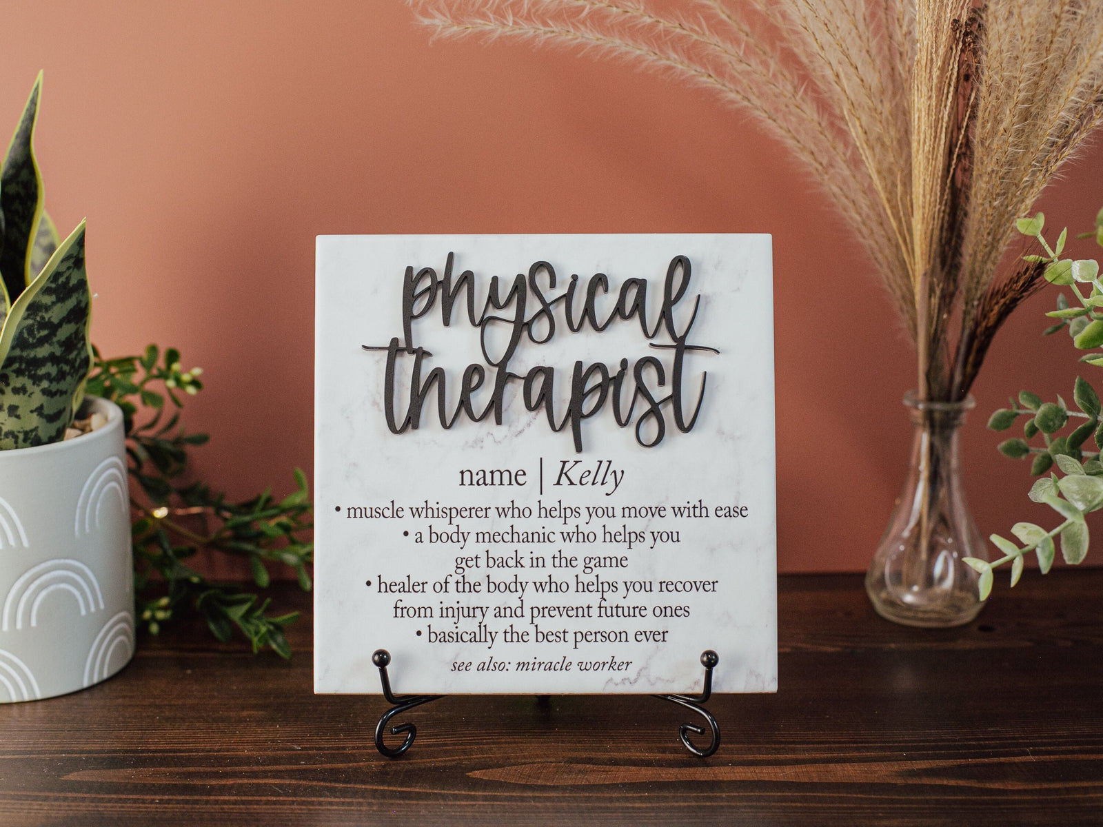 TP-3DPHT 3D Physical Therapist Ceramic Tile Plaque With Stand, Thank You Muscle Whisperer Sign, Personalized Changing Lives Every Day Gift, PT School