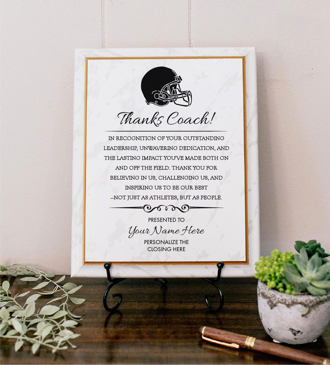 FOOTBALL Coach Appreciation Award Varsity Sports Recognition Plaque