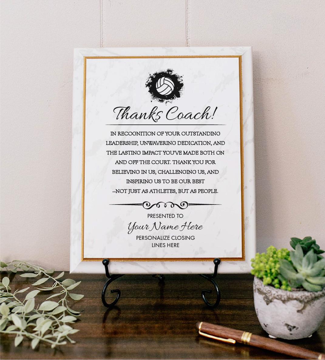 VOLLEYBALL Coach Appreciation Award Varsity Sports Recognition Plaque