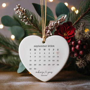 Heart Ceramic Ornament - Wedding Gift Keepsake for Newlyweds Anniversary Date