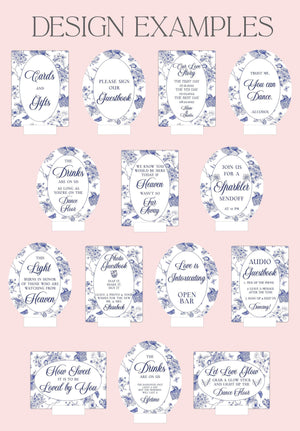 Toile Wedding Signs - Acrylic Wedding Sign Bundle Blue Floral Event Signage