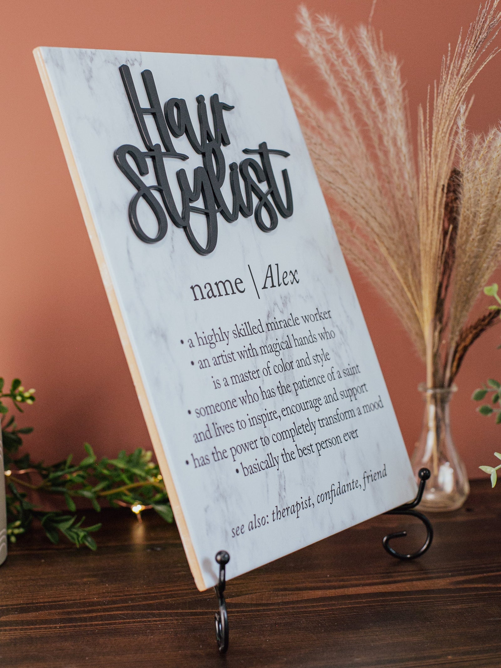 3D Hair Stylist Ceramic Tile Plaque With Stand, Best Hairstylist Ever, Licensed Hairapist, Hairdresser Thank You, Miracle Worker Gift