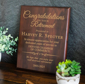 Personalized Retirement Plaque Award For Years Of Service