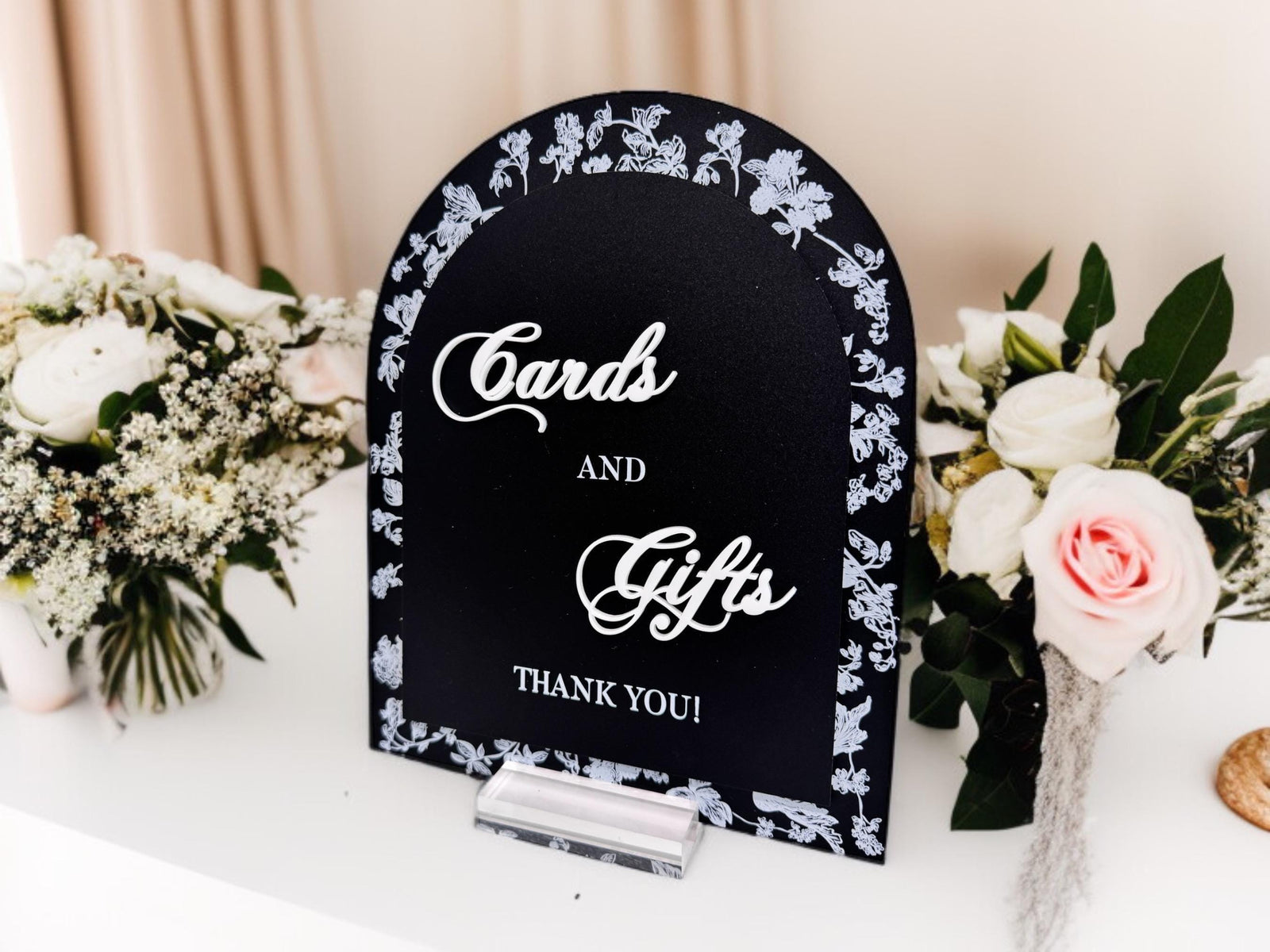 Cards and Gifts Thank You Blue Toile Floral Chinoiserie Bridal Shower or Wedding Reception Arch Sign, Luxury Elegant French Blue