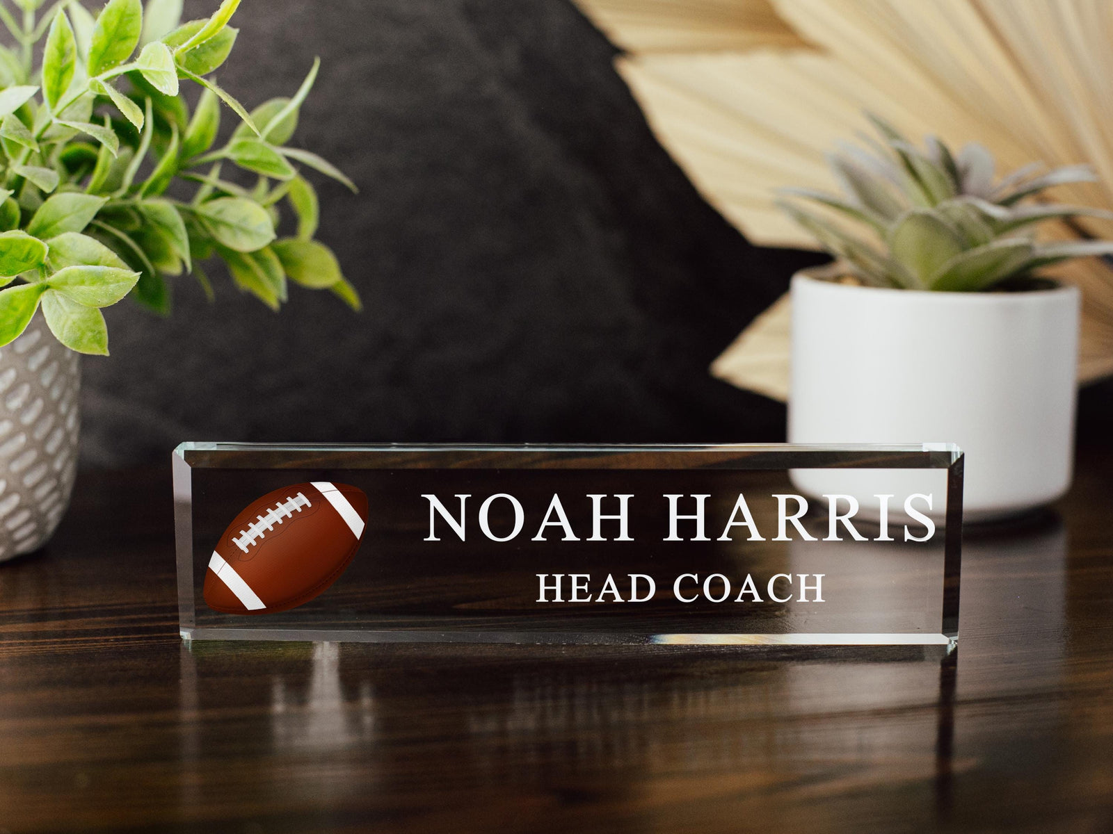 Sports Coach Glass Office Desk Name Plate, Varsity, Head Coach Assistant, Coaching Staff, Athletic Banquet Awards, Gift For Travel Ball Team GNP-COA