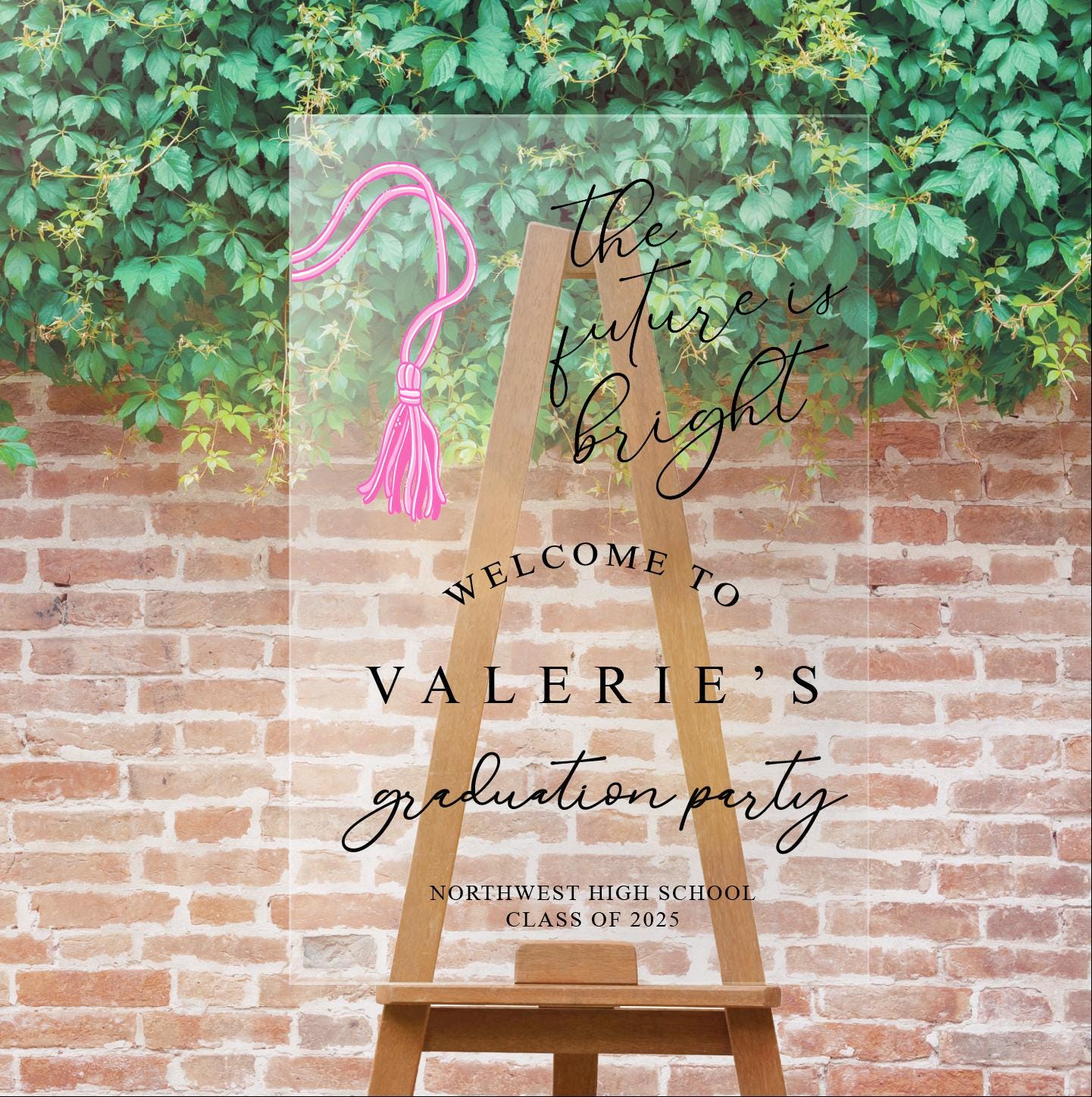 F53-GRD1 Welcome To Personalized Acrylic Graduation Entry Sign Decor, The Future Is Bright Party, Class of 2025, High School Grad Event, Cap + Gown