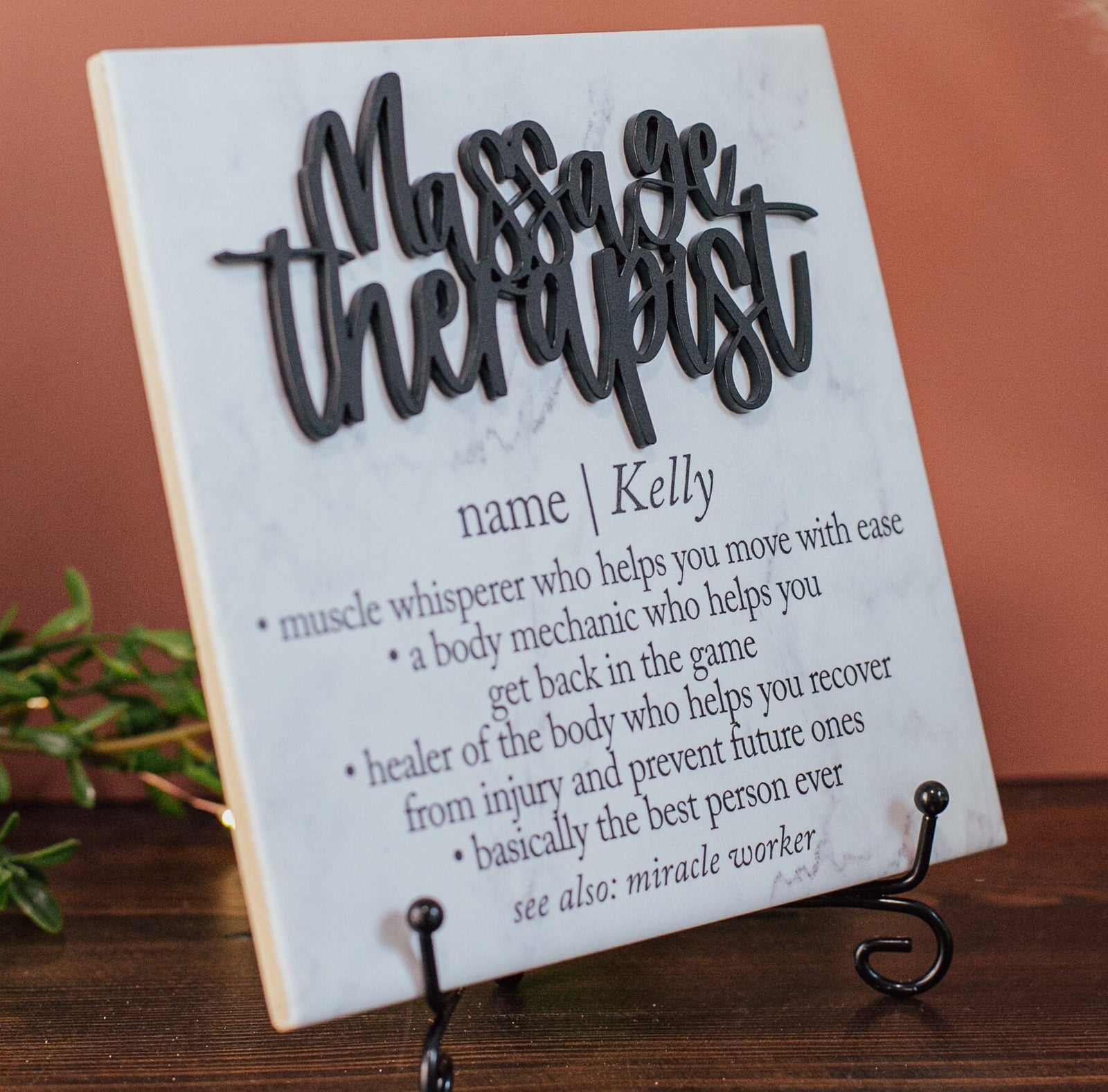 TP-3DMTH 3D Massage Therapist Ceramic Tile Plaque With Stand, Thank You Mentor Sign, Spa Staff Gifts, Knotty or Nice, Hands That Heal, Entrepreneur