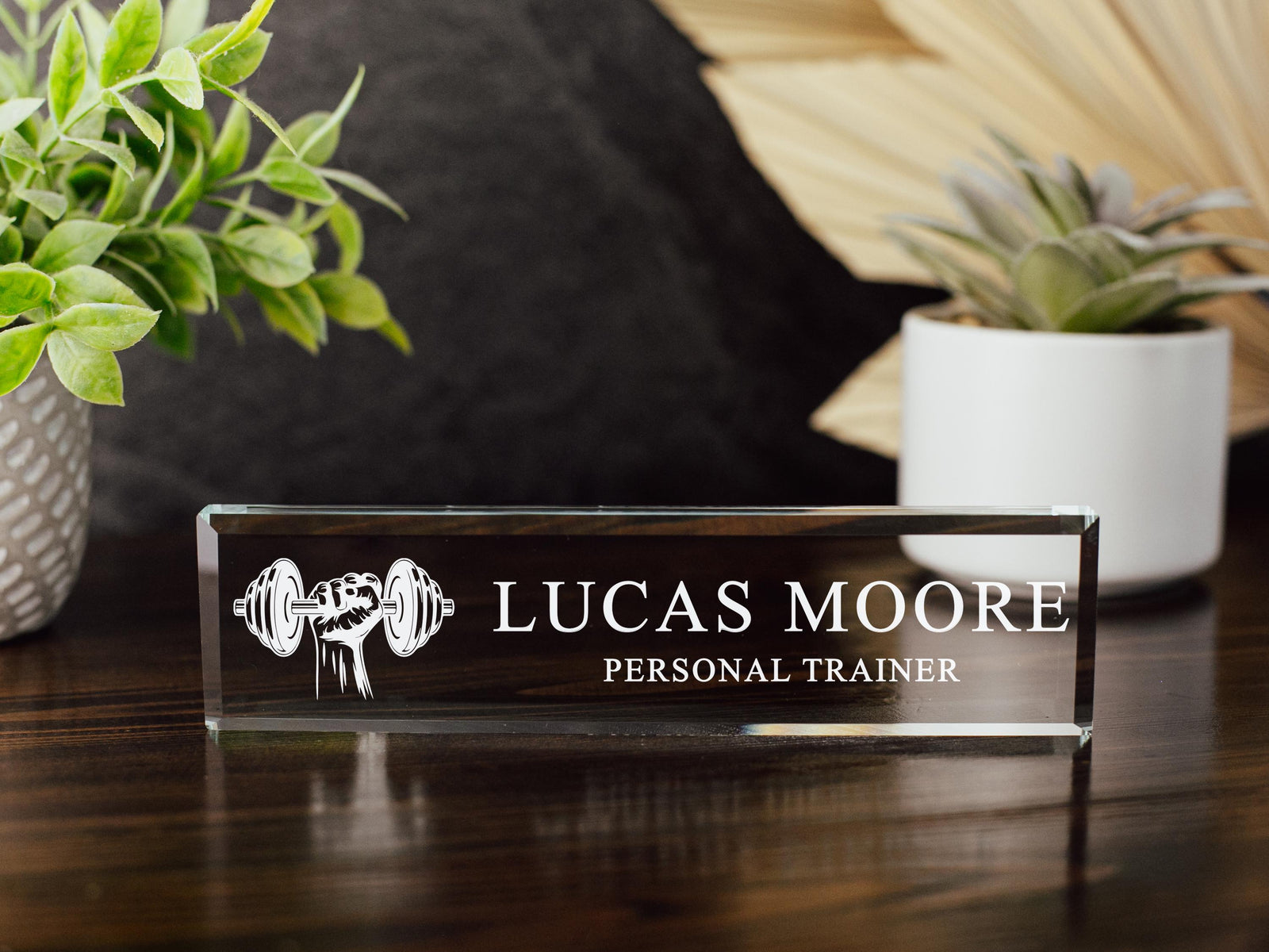 Personal Trainer Glass Office Desk Name Plate GNP-PTRA