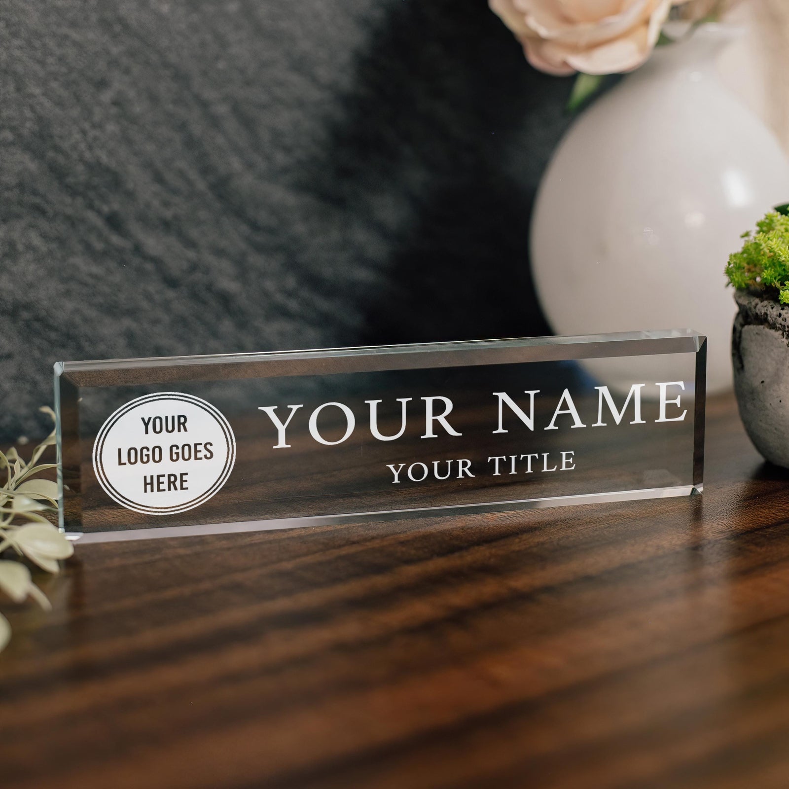 Personalized Glass Nameplate For Office Use Your Own Logo