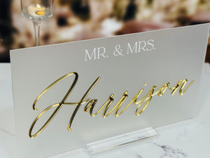 3D Acrylic Wedding Sign – Mirrored Mr Mrs Head Table Decor Gold Frosted