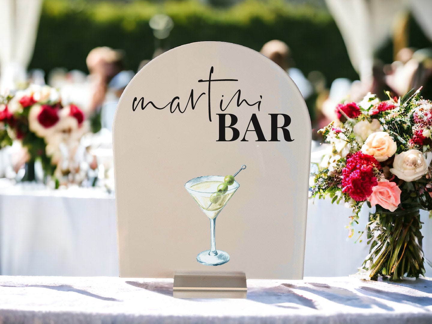 ARCH Custom Color MARTINI bar personalize with drink icon for open wedding bar, cocktail hour sign for party, bridal event Lucite Signage