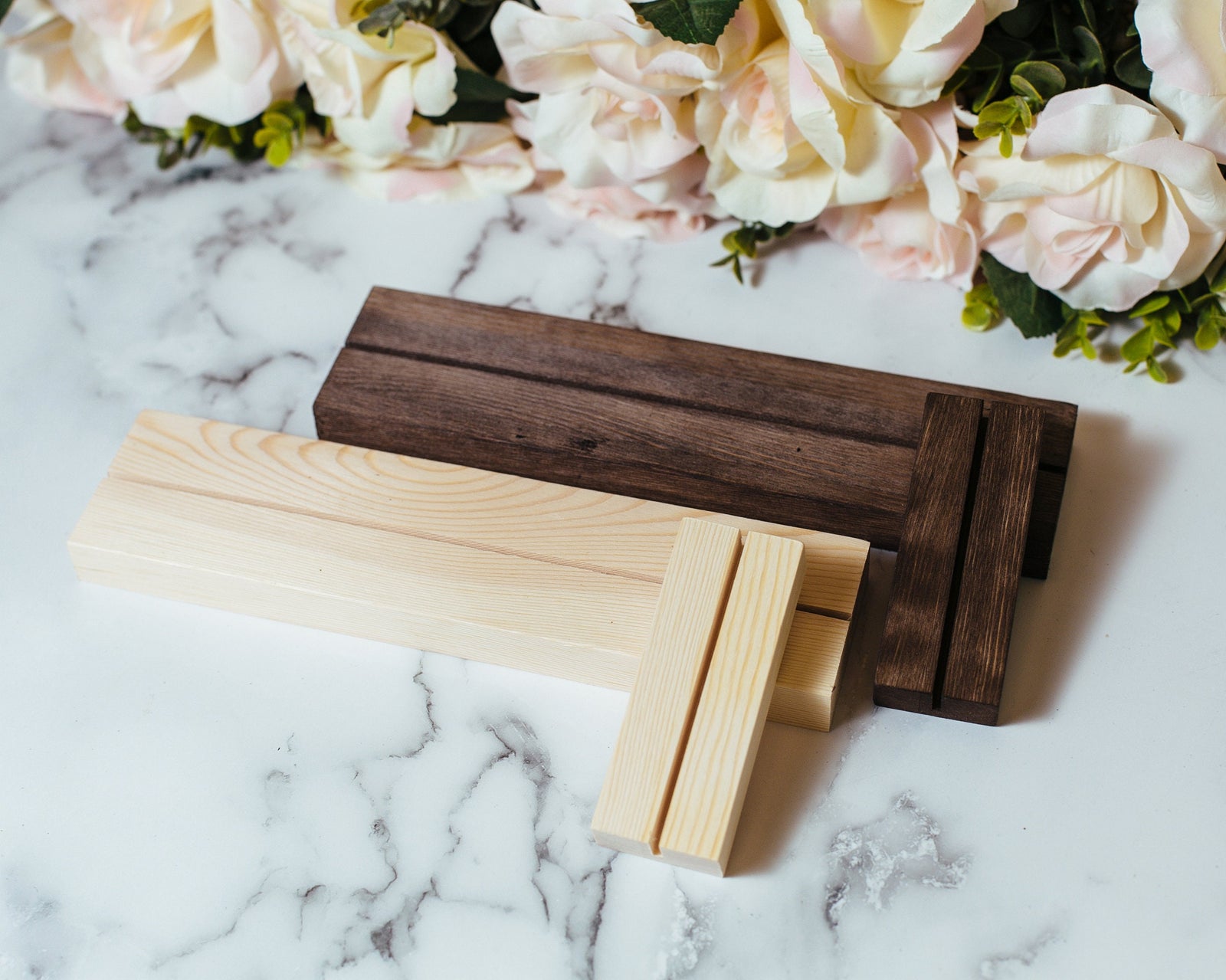 Light and Dark Walnut Wood Sign Card Display Base Holders